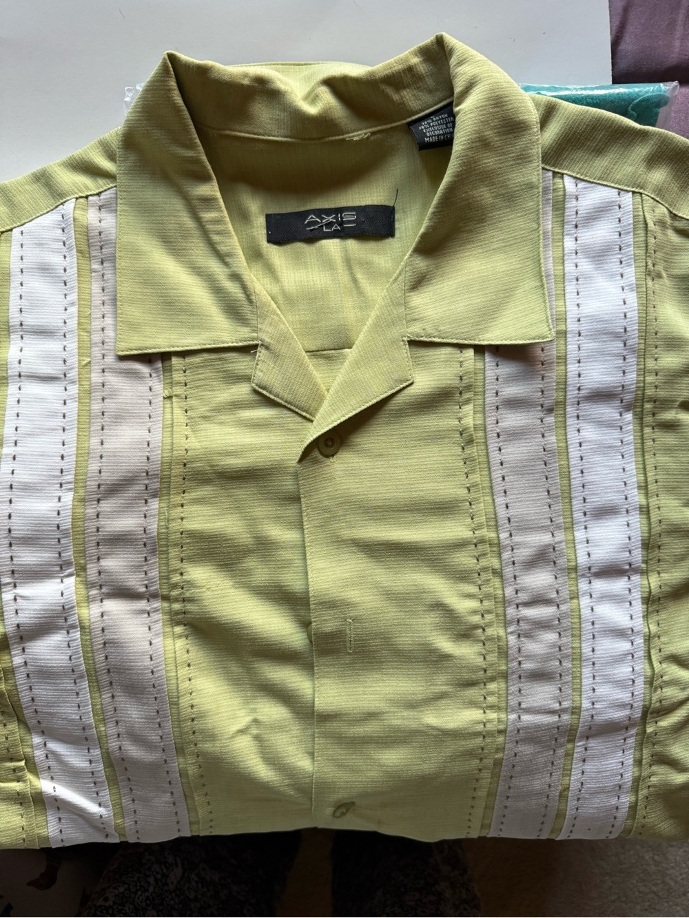 Axis LA Retro Lime Green Bowling Shirt with Vintage Striped Panels - Size L - Picture 2 of 8